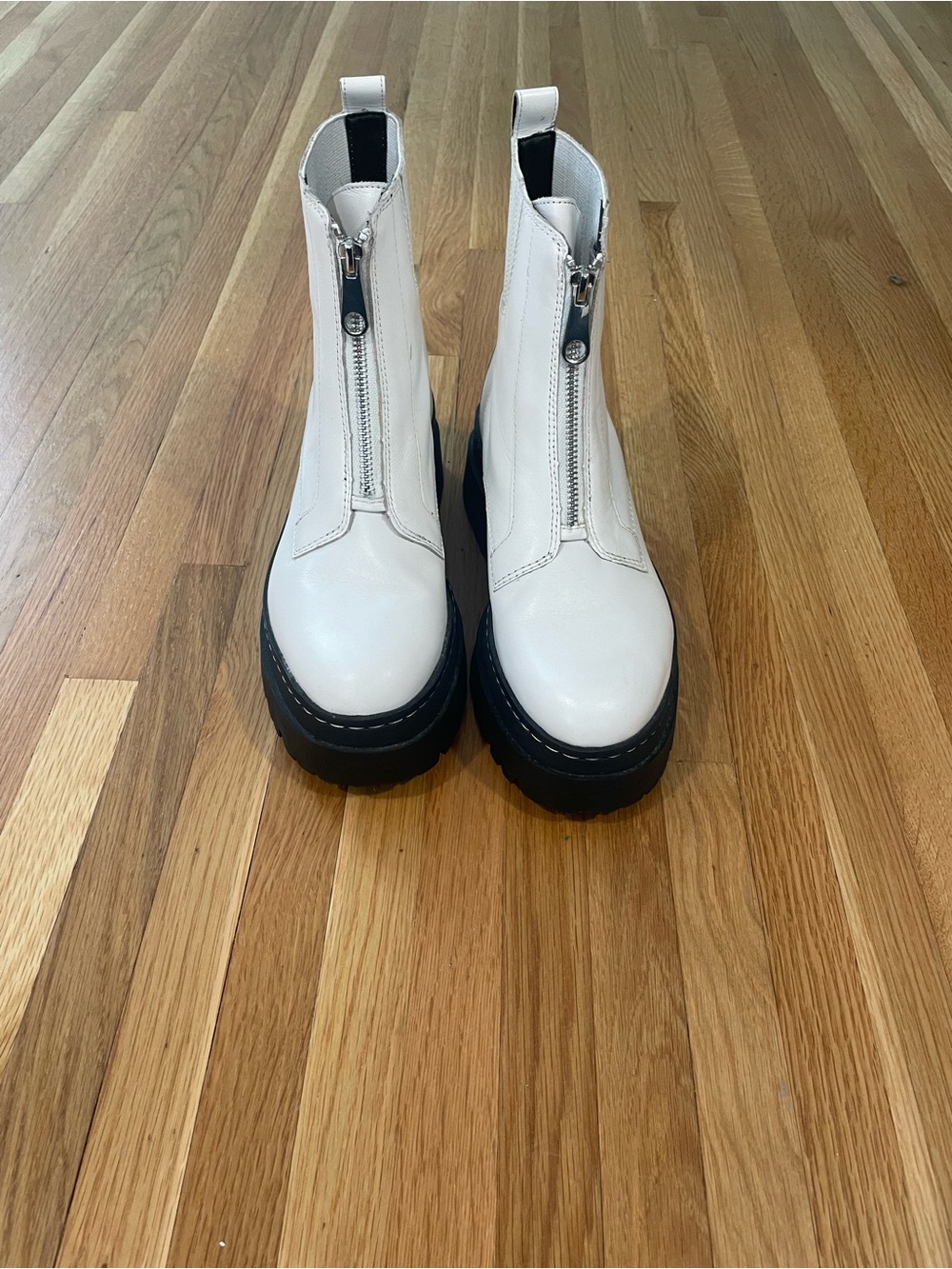 Marc Fisher White Leather Platform Zip Front Ankle Boots - Women